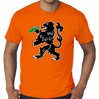 Grote maten drinkende leeuw t shirt oranje voor heren   Koningsdag shirts