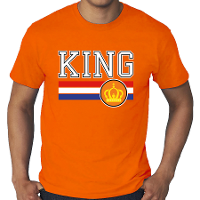 Grote maten King met Nederlandse vlag t shirt oranje voor heren   Koningsdag shirts
