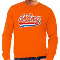 Grote maten King met sierlijke wimpel sweater oranje voor heren   Koningsdag truien