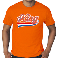 Grote maten King met sierlijke wimpel t shirt oranje voor heren   Koningsdag shirts
