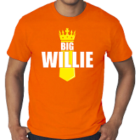 Grote maten Koningsdag t shirt big Willie met kroontje oranje voor heren