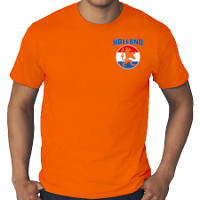 Grote maten Oranje shirt met vlag cirkel leeuw embleem op borst heren  Holland supporter shirt EK/WK