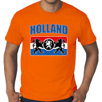Grote maten oranje t shirt met een Nederlands wapen Holland / Nederland supporter EK/ WK voor heren