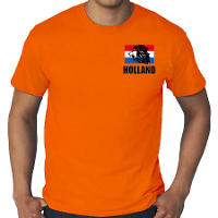 Grote maten oranje t shirt met leeuw en vlag op borst Holland / Nederland supporter EK/ WK heren