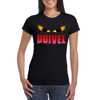 Halloween duivel ogen t shirt zwart dames