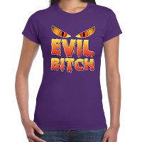 Halloween Evil Bitch verkleed t shirt paars voor dames