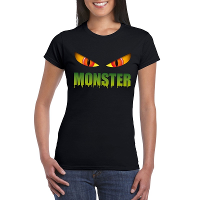 Halloween monster ogen t shirt zwart dames