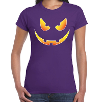Halloween Scary face verkleed t shirt paars voor dames