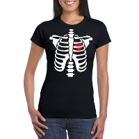 Halloween t shirt skelet   zwart   dames   verkleed shirt   Halloween kostuum