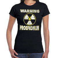 Halloween warning proefkonijn verkleed t shirt zwart voor dames
