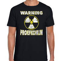 Halloween warning proefkonijn verkleed t shirt zwart voor heren