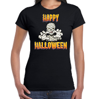 Happy Halloween horror mummie verkleed t shirt zwart voor dames