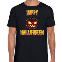 Happy Halloween horror pompoen verkleed t shirt zwart voor heren