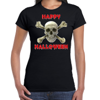 Happy Halloween horror schedel verkleed t shirt zwart voor dames