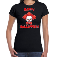 Happy Halloween rode horror clown verkleed t shirt zwart voor dames