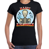 Happy Halloween skelet verkleed t shirt zwart voor dames