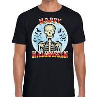 Happy Halloween skelet verkleed t shirt zwart voor heren