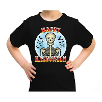 Happy Halloween skelet verkleed t shirt zwart voor kinderen
