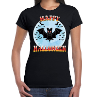 Happy Halloween vleermuis verkleed t shirt zwart voor dames