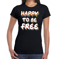 Happy to be free gay pride t shirt zwart voor dames