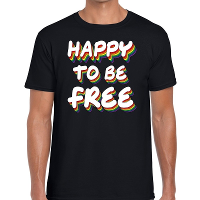 Happy to be free gay pride t shirt zwart voor heren