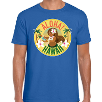 Hawaii feest t shirt   Aloha   voor heren   blauw   Carnaval party verkleedkleding   Hawaiishirts