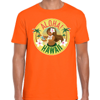 Hawaii feest t shirt   Aloha   voor heren   oranje   Carnaval party verkleedkleding   Hawaiishirts