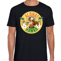 Hawaii feest t shirt   Aloha   voor heren   zwart   Carnaval party verkleedkleding   Hawaiishirts
