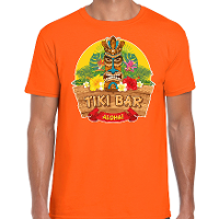 Hawaii party feestkleding t shirt   tiki bar Aloha   voor heren   oranje   verkleedkleding