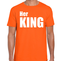 Her king t shirt oranje met witte letters voor heren