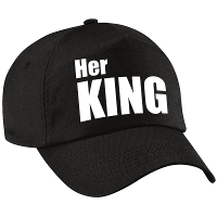 Her King tekst petje   baseball cap   zwart   voor heren   Bruiloft of Koningsdag