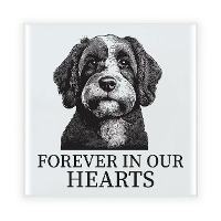 Herdenkings cadeau tegel   hondenliefhebber   Labradoodle hond   zwart/wit   keramiek   15 cm