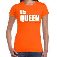 His queen t shirt oranje met witte letters voor dames