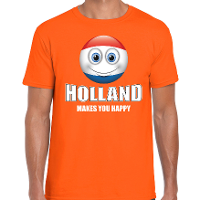 Holland makes you happy   landen t shirt   Nederland   oranje   heren   met vlag emoticon