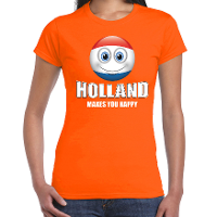 Holland makes you happy landen t shirt Nederland oranje voor dames met emoticon