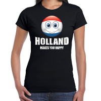 Holland makes you happy landen t shirt Nederland zwart voor dames met emoticon