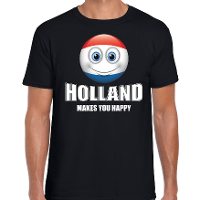 Holland makes you happy landen t shirt Nederland zwart voor heren met emoticon