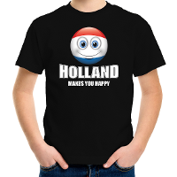 Holland makes you happy landen t shirt Nederland zwart voor kinderen met emoticon