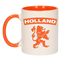 Holland oranje leeuw koffiemok   cadeau drink beker   oranje en wit   300 ml