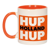 Hup Holland hup koffie beker / mok   oranje en wit   300 ml   oranje supporters   cadeau