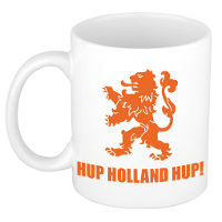 Hup Holland hup met leeuw mok/ beker wit 300 ml