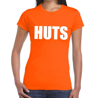 HUTS tekst t shirt oranje dames