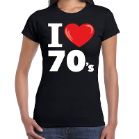 I love 70's thema t shirt   wit   voor dames   Seventies verkleedkleding   korte mouwen