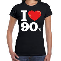 I love 90's thema t shirt   zwart   voor dames   Nineties verkleedkleding   korte mouwen