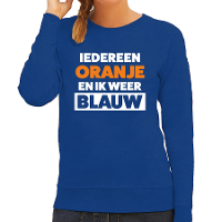 Iedereen oranje ik blauw sweater blauw voor dames   Koningsdag truien