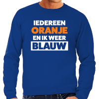 Iedereen oranje ik blauw sweater blauw voor heren   Koningsdag truien