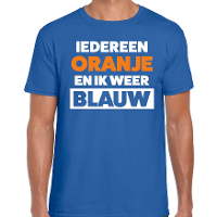 Iedereen oranje ik blauw t shirt blauw voor heren   Koningsdag shirts