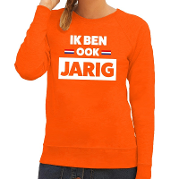Ik ben ook jarig print   sweater   oranje   voor dames   lange mouwen