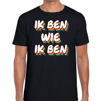 Ik ben wie ik ben gay pride t shirt zwart voor heren