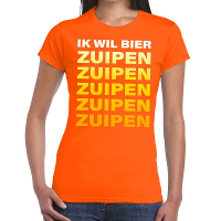 Ik Wil Bier Zuipen tekst t shirt oranje dames